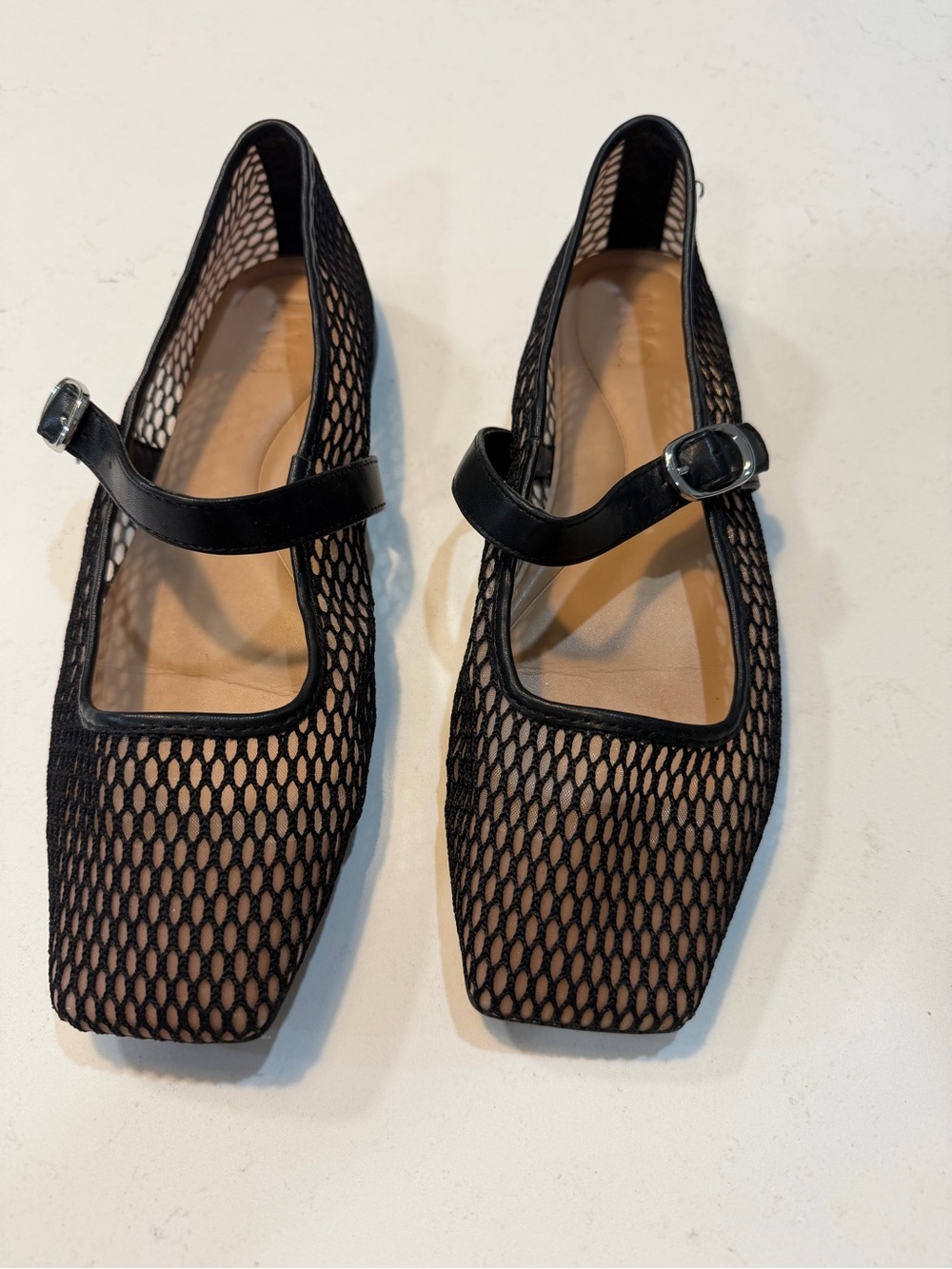 INC International Concepts Black Mesh Mary Jane Flats with Buckle Strap